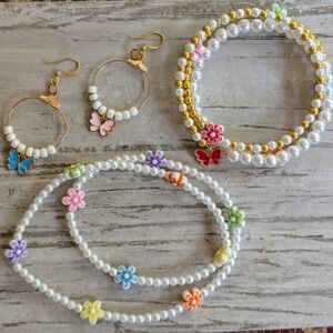 Handmade butterfly charm And Flowers Jewelry Set